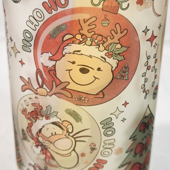 Christmas Winnie The Pooh Frosted Glass Tumbler 6 Inches New With Tags Fast Ship - Picture 2 of 14